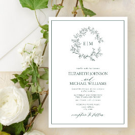 Moderne Mongram-Hochzeit des Smaragdgrünen Wappen Einladung