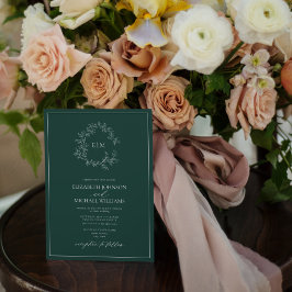 Moderne Mongram-Hochzeit des Smaragdgrünen Wappen Einladung