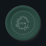 Moderne Mongram-Hochzeit des Smaragdgrünen Wappen Pappteller<br><div class="desc">Ein einzigartiger Hochzeitszettel! Wir lieben dieses trendige, moderne smaragdgrüne Hochzeitsdesign! Es ist einfach, elegant und so hübsch, mit einem handgezeichneten, grünen Kranz umgeben von einem modernen Hochzeitsmonogramm. Es ist personalisiert in eleganter Typografie. Schließlich ist es in einem zarten Rahmen bestickt. Suite hier ansehen: https://www.zazzle.com/collections/emerald_green_leafy_crest_monogram_wedding-119957580948924617 Kontaktieren Sie den Designer für passende...</div>