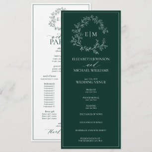 Moderne Mongram-Hochzeit des Smaragdgrünen Wappen Programm