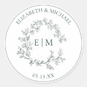 Moderne Mongram-Hochzeit des Smaragdgrünen Wappen Runder Aufkleber (Vorderseite)