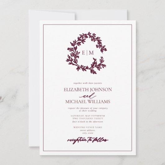 Moderne Mongram-Hochzeit des Wappen Einladung (Vorderseite)