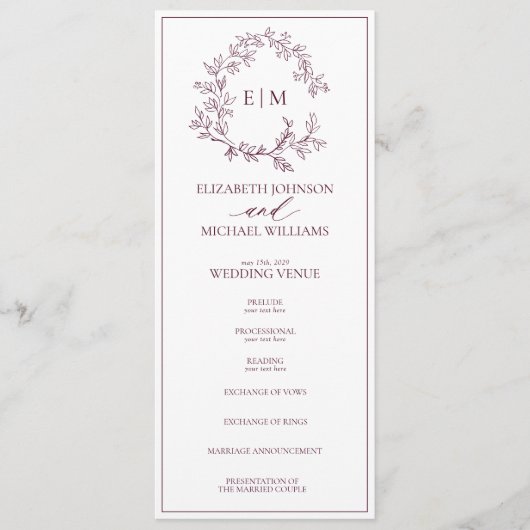 Moderne Mongram-Hochzeit des Wappen Programm (Vorderseite)