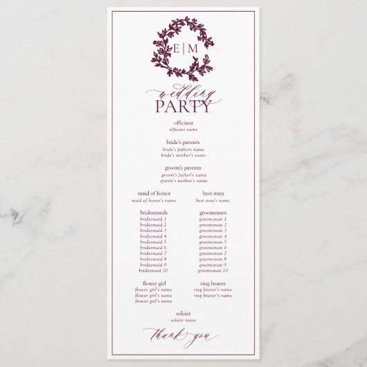 Moderne Mongram-Hochzeit des Wappen Programm (Rückseite)