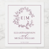 Moderne Mongram-Hochzeit des Wappen Weinetikett (Einzelnes Label)