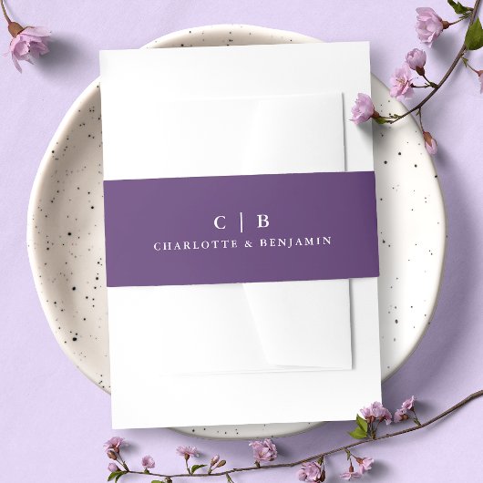 Moderne Mongram Lila Wisteria Wedding Einladungsbanderole