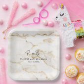 Moderne Mongram-Marmorhochzeit Pappteller (Party)