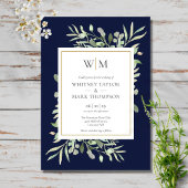 Moderne Mongram Navy Blue Greenerity Wedding Einladung
