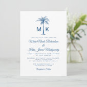 Moderne Mongram Palm Tree Formal Beach Wedding Einladung (Stehend Vorderseite)
