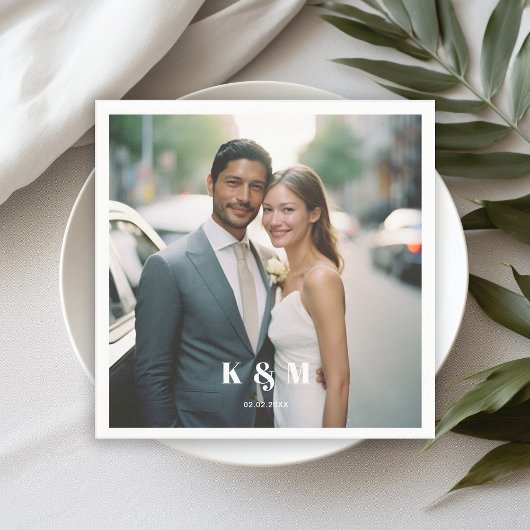 Moderne Mono-Foto-Hochzeit Serviette