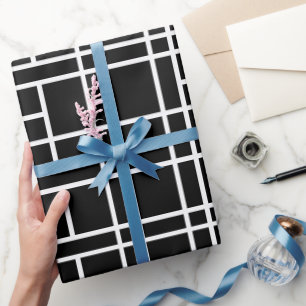 Moderne monochrome schwarze abstrakte Gitterstrukt Geschenkpapier