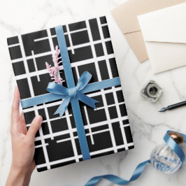 Moderne monochrome schwarze abstrakte Gitterstrukt Geschenkpapier