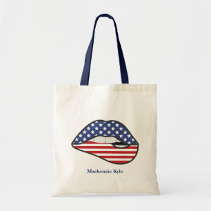 Moderne Monogram American Flag Lips Tragetasche