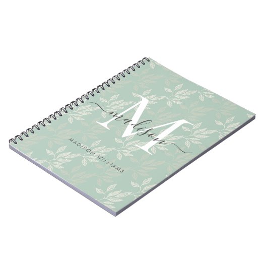 Moderne Monogram Aquamarine botanische Blätter Gir Notizblock (Linke Seite)