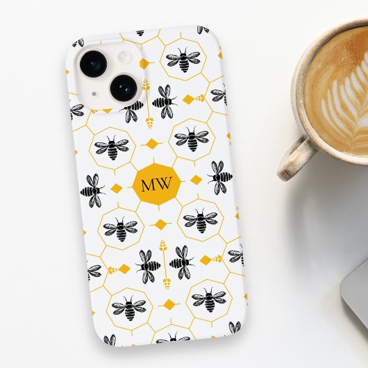 Moderne Monogram Bee Muster Gelbe Honeycomb Chic Case-Mate iPhone Hülle