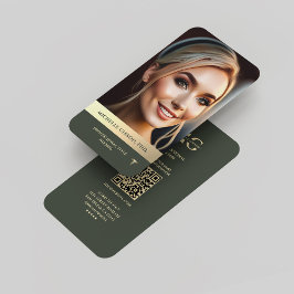 Moderne Monogram Beruflich Elegant Green Gold Qr Visitenkarte