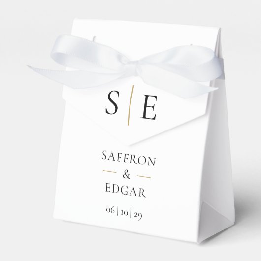 Moderne Monogram Black and Gold Hochzeit Geschenkschachtel (Vorderseite)