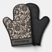 Moderne Monogram Black Beige Blume Pattern Küche Ofenhandschuh (Vorderseite/Rückseite)