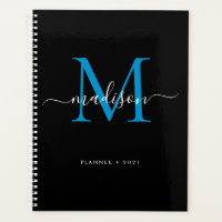 Moderne Monogram Black Blue Girly Script Name 2021