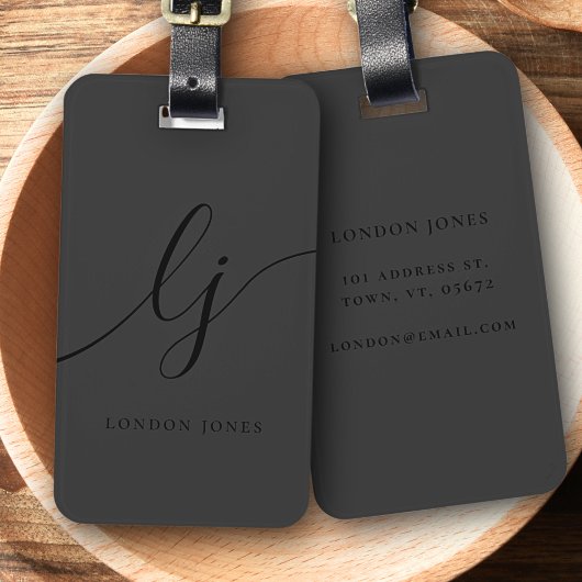 Moderne Monogram Black Calligraphy Elegante Script Gepäckanhänger