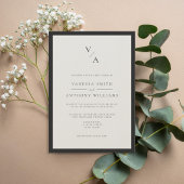 Moderne Monogram Black & Ecru Border Wedding Einladung