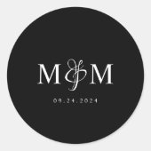 Moderne Monogram Black Elegant Wedding Envelope Runder Aufkleber (Vorderseite)