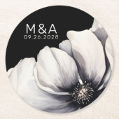 Moderne Monogram Black Floral Wedding Runder Pappuntersetzer (Vorderseite)