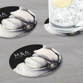 Moderne Monogram Black Floral Wedding Runder Pappuntersetzer
