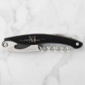 Moderne Monogram Black Gold Elegante Script Name Kellnermesser (Vorderseite)