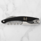 Moderne Monogram Black Gold Elegante Script Name Kellnermesser (Rückseite)