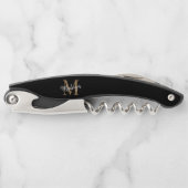 Moderne Monogram Black Gold Elegante Script Name Kellnermesser (Vorderseite)