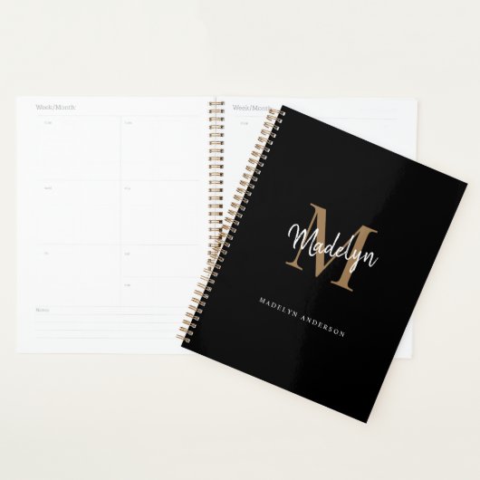 Moderne Monogram Black Gold Elegante Script Name Planer (Anzeige)