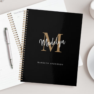 Moderne Monogram Black Gold Elegante Script Name Planer