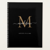 Moderne Monogram Black Gold Elegante Script Name Planer (Vorderseite)