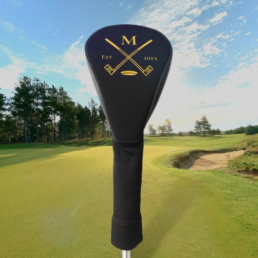 Moderne Monogram Black + Gold Foil Golf Head Cover Golf Headcover