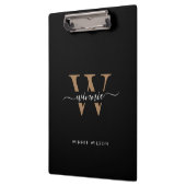 Moderne Monogram Black Gold Minimal Script Name Klemmbrett (Links)