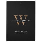 Moderne Monogram Black Gold Minimal Script Name Klemmbrett (Rückseite)