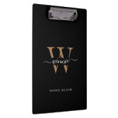 Moderne Monogram Black Gold Minimal Script Name Klemmbrett (Rechts)