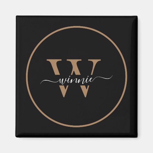 Moderne Monogram Black Gold Minimal Script Name Magnet (Vorne)