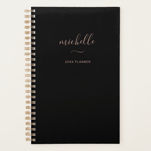 Moderne Monogram Black Gold Script Monatlich Planer (Vorderseite)