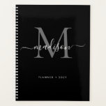 Moderne Monogram Black Gray Girly Script Name 2021 Planer<br><div class="desc">Moderne Monogram Black Silver Slate Gray Girly Elegant Stilvolle Script Name 2021 Planer</div>
