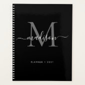 Moderne Monogram Black Gray Girly Script Name 2021 Planer (Vorderseite)