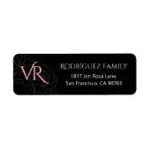 Moderne Monogram Black Pink Roses Rücksendeadresse (Vorne)