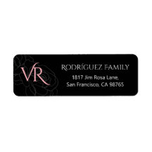 Moderne Monogram Black Pink Roses Rücksendeadresse