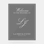 Moderne Monogram Black & White Script Willkommen Acrylschild (Vorderseite)