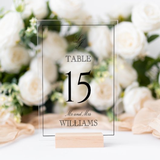Moderne Monogram Black & White Wedding Tischnummer Acrylschild