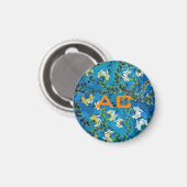 Moderne Monogram Blue Floral Chic Magnet (Vorderseite/Rückseite)