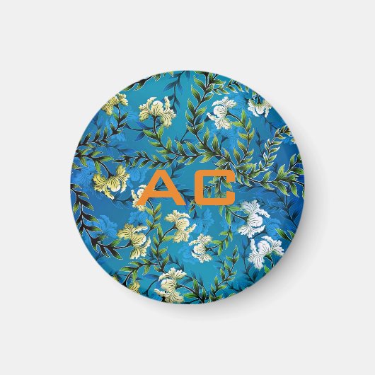 Moderne Monogram Blue Floral Chic Magnet (Vorne)