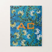 Moderne Monogram Blue Floral Chic Puzzle (Vertikal)