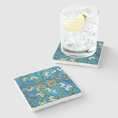 Moderne Monogram Blue Floral Chic Steinuntersetzer (Seitenansicht)